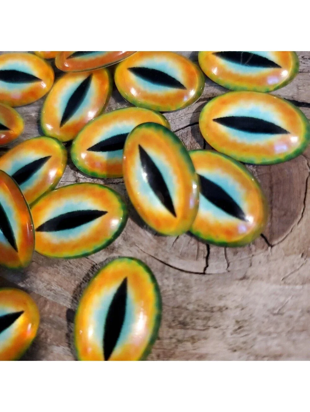 Dragon Eyes Black Orange Blue Green GoT Fan Glass Cabochons 18x13mm Oval 2 pcs